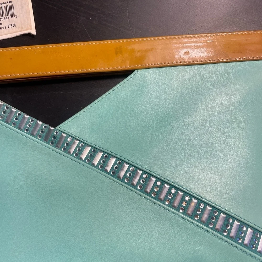 NEW Daniel Swarovski Crystal embellished calf skin leather clutch